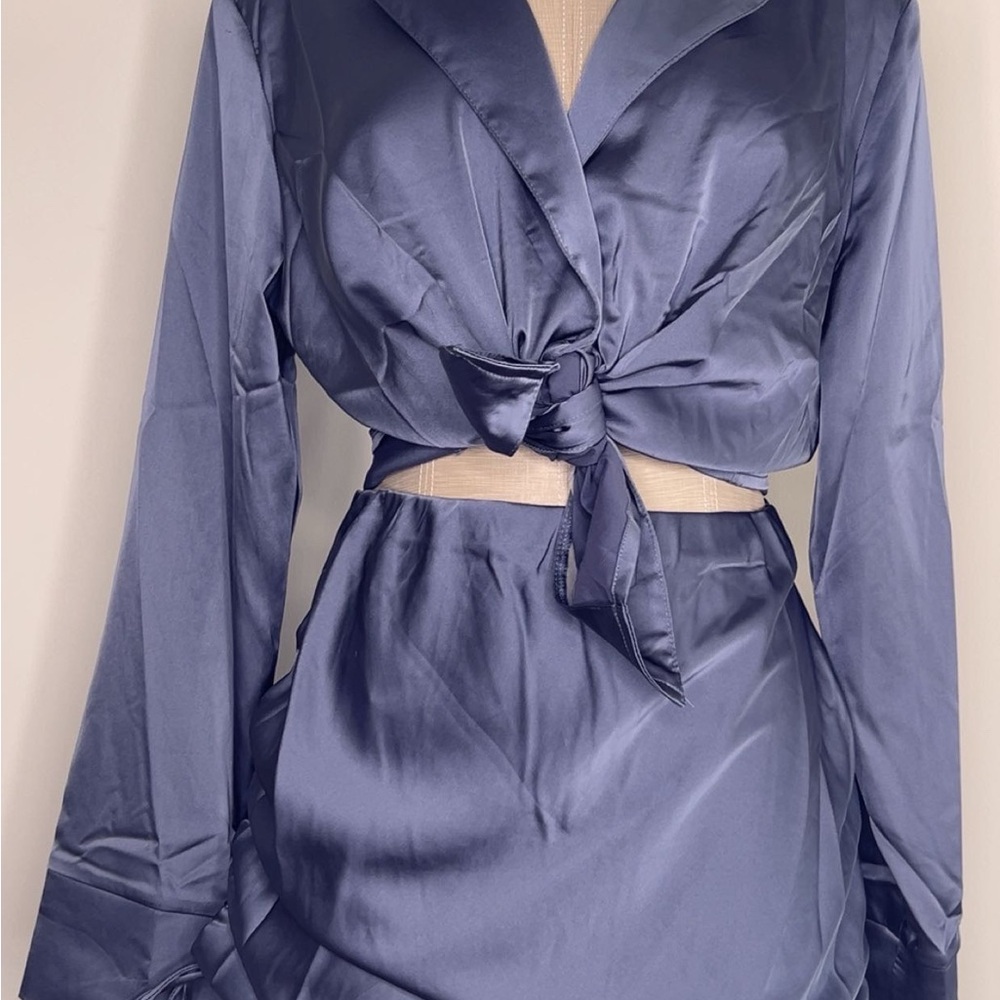 Satin Tie-Front Top and Skirt Set